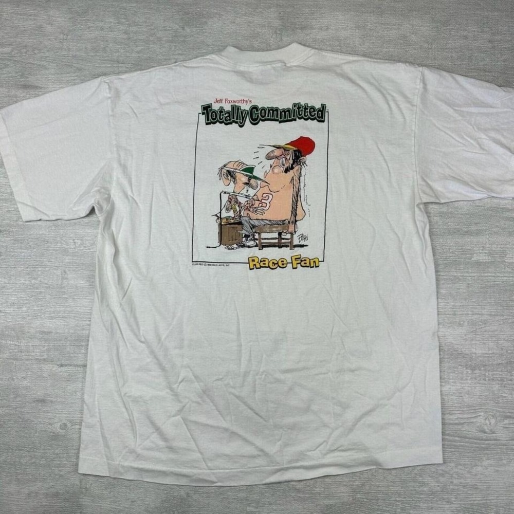 Vintage 90s Totally Committed Race Fan Shirt Adult 2XL Jeff Foxworthys Funny